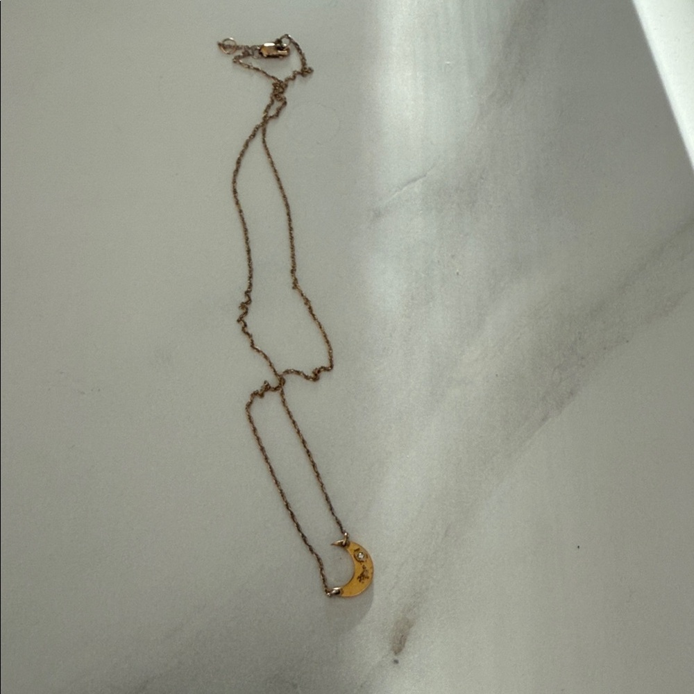 Gold Crescent Moon Pendant Necklace with Star Accents